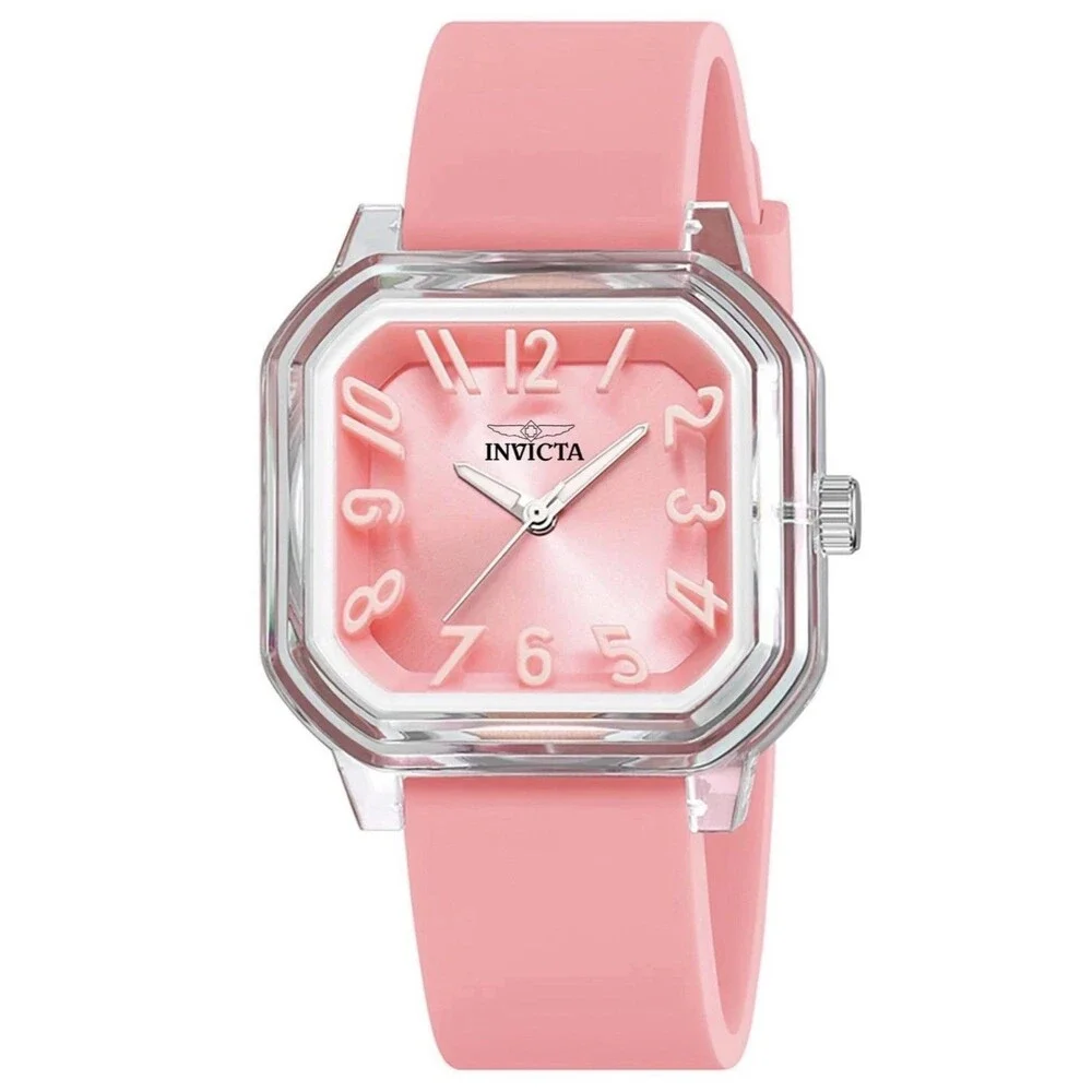 Invicta Celestial Lady 39mm Transparent Tone Case Pink Plastic Dial Pink Band